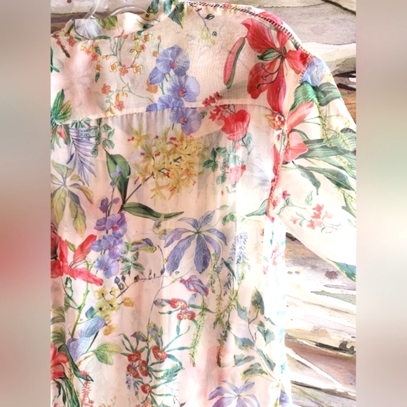 ROCHAS Gorgeous Silk ITALY Flowers Tie Bow Neck Luxury LS Sheer Blouse EUC LN 40 - Picture 7 of 16